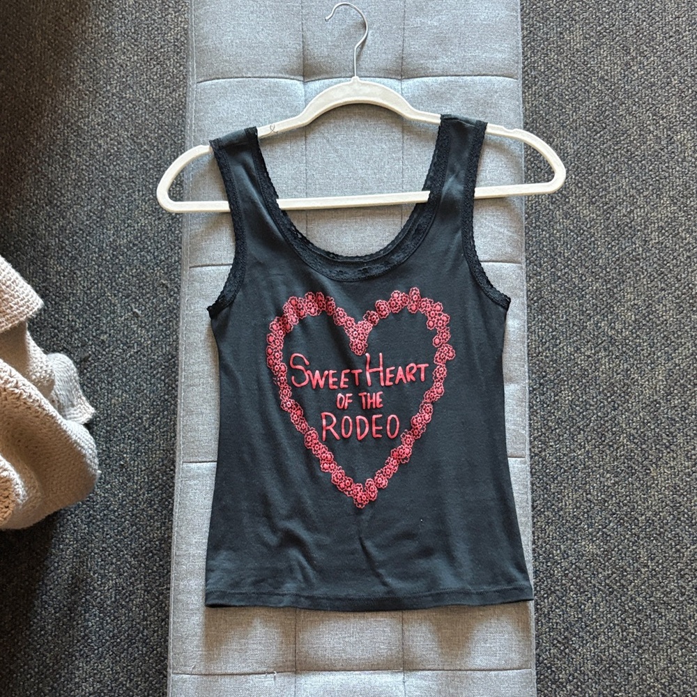 Midnight Rider Black Top with Red Floral Heart